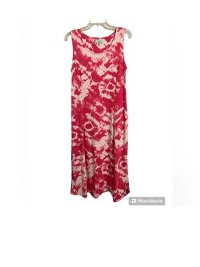 Tie-Dye Sleeveless Maxi Dress in Pink and White, Aruba Blue size Medium